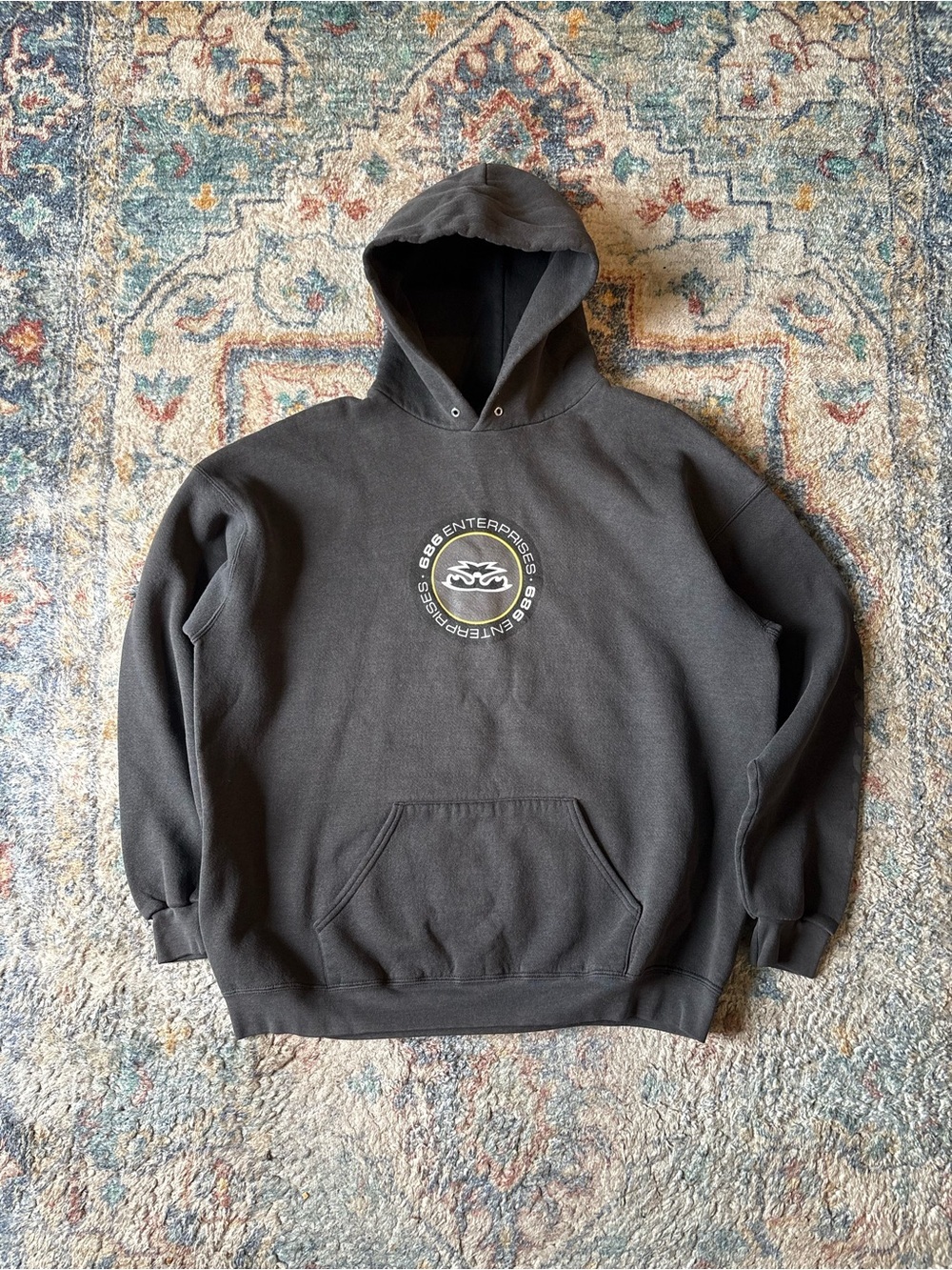 Vintage Lee 686 Enterprises Black Faded Pullover Hoodie Large